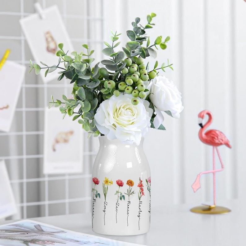 Personalised Mother's Day Flower Birth Month Vase for Flowers, Nanas Garden, Nana Flower Vase, Custom Grandkid Name Flower Vase >7 names (normal)