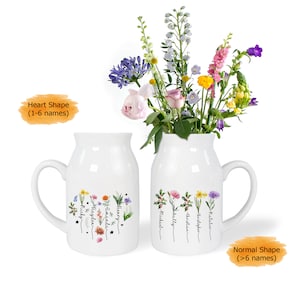 Personalised Mother's Day Flower Birth Month Vase for Flowers, Nanas Garden, Nana Flower Vase, Custom Grandkid Name Flower Vase image 2