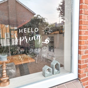 Window Cling Hello Spring Flowers | Spring Window Decoration | Window Decals | Window Decoration