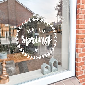 Window Cling Hello Spring Wreath | Spring Window Decoration | Window Decal | Window Decoration