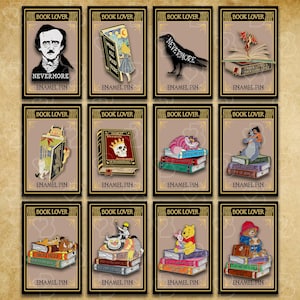 Emaljnål med böcker, drake, söt emaljnål, set med böcker, emaljnål, litterära älskare, presentcitat, emaljnål, krage, emaljnålar, väsknålar, kawaii