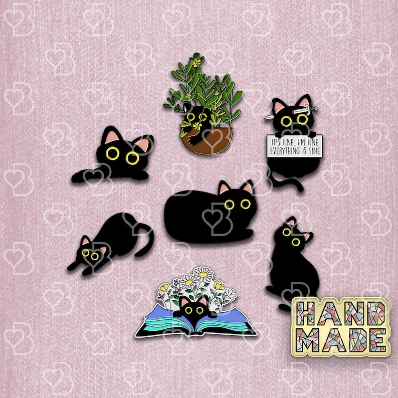 Plant Black Cats Enamel Pin Cat Person Gifts Cute Enamel Cat Pins Collar Enamel Pins Jeans Enamel Pin Kawaii Backpack Pins Cute Cat Pin Set image 10