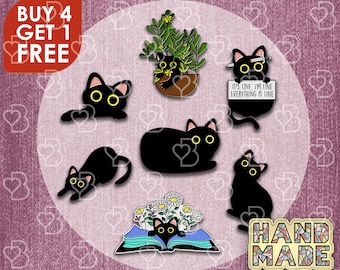 Plante chats noirs épingles en émail chat personne cadeaux épingles de chat en émail mignon collier épingles en émail jean épingles en émail kawaii épingles de sac à dos kawaii épingles de chat ensemble