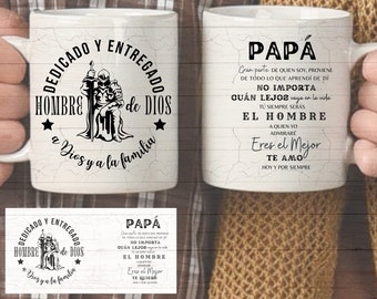 Papá Cristiano Hombre de Dios, Regalo para El mejor Padre del Mundo SVG PNG Mug Press Full Wrap Sublimation Template, Christian Gift for Dad