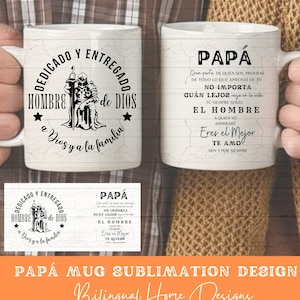 Papa Cristiano Hombre de Dios, Regalo para El mejor Padre del Mundo SVG PNG Mug Press Wrap complet Sublimation modèle, cadeau chrétien pour papa