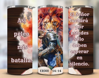 Asi peleo mis batallas Spanish Christian 20 oz Skinny Tumbler Wrap, Inspirational Christian Bible Verse Sublimation Design, Hombre de Dios