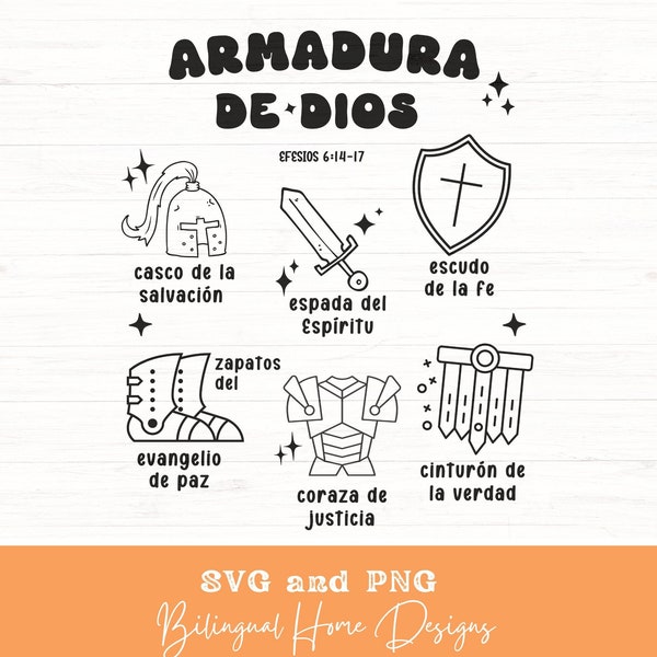 Armadura de Dios SVG PNG Kids Christian shirt, Sublimation design Kids Christian tee, Jesus shirt for kids cut file, Camisa Cristiana niños.