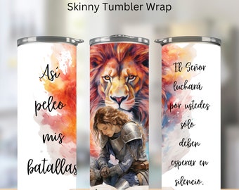 Asi peleo mis batallas Spanish Christian 20 oz Skinny Tumbler Wrap Bible Verse Sublimation Design Faith Religious Tumbler Template Cristiano