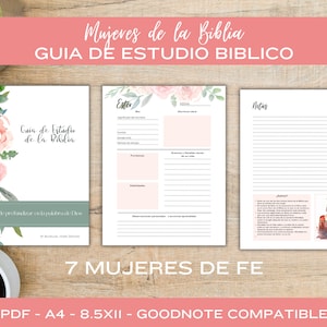 Diario Mujeres de la Biblia Guia de Estudio Gratitud y Oracion, Digital Spanish Daily Devotional, Flower Bible Journal PDF GoodNotes