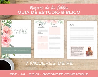 Diario Mujeres de la Biblia Guia de Estudio Gratitud y Oracion, Digital Spanish Daily Devotional, Flower Bible Journal PDF GoodNotes