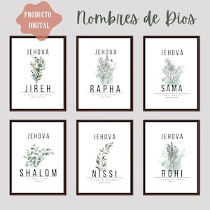 Nombres de Dios, Set de 6 Cuadros Cristianos, Decoracion Cristiana Moderna y Minimalista, Descarga Digital Jehova Shalom Nissi Jireh Rapha