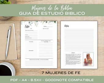 Diario Mujeres de la Biblia Guia de Estudio y Oracion, Digital Spanish Daily Devotional, Diario de Gratitud, Bible Journal PDF & GoodNotes