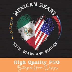 Coração mexicano com estrelas e listras PNG Herança hispânica Celebração do dia da independência de 4 de julho Família mista Americana de nascimento México
