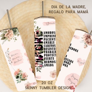 MADRE 20 oz Tumbler Wrap, Fête des Mères Skinny tumbler Sublimation Design Cadeau pour maman Floral Boho Wrap, Dia de la Madre Regalo para Mamá.