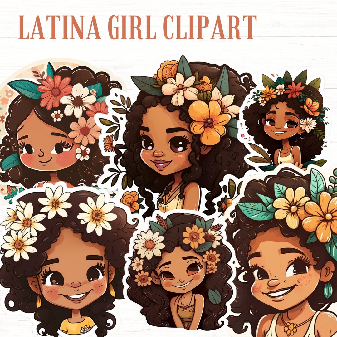 Set of 6 Latina Art, Latina PNG, Latina Stickers and Clipart, Hispanic ...