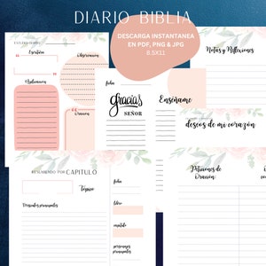 Diario Biblia Imprimible, Daily Devotional, Diario de Oracion, Bible Study Planner Spanish, Diario de Gratitud, Prayer Journal 8.5x11