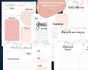 Diario Biblia Imprimible, Daily Devotional, Diario de Oracion, Bible Study Planner Spanish, Diario de Gratitud, Prayer Journal 8.5x11