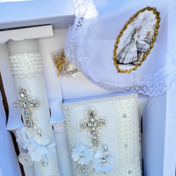 Elegant 4pcs candle set ENGLISH/SPANISH/First communion Candle set Boys/Girls Velas Para primera Communion