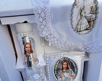 First Communion Candle Set, Rosary & Prayer Book (4pcs)