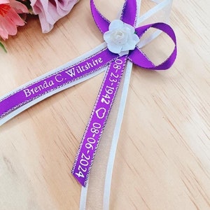 100pcs-50-24pcs Personalized ribbons/Celebration of life funeral favors, ribbons with safety pins double ribbons Funeral favors satin ribbon