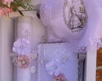 Elegant 4pcs candle set ENGLISH/SPANISH/First communion Candle set Girls Velas Para primera Communion