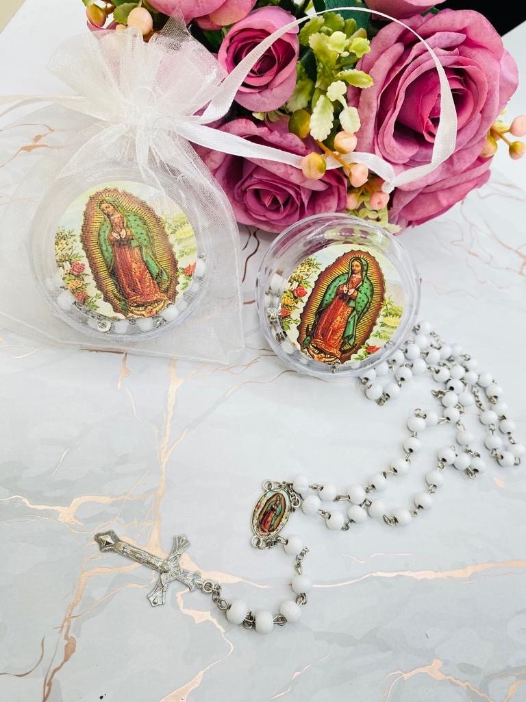 Purple Glass Pearl Rosary Necklace For Women - Virgin Mary Medal, Jesus Crucifix, 6mm Beads, Includes Rosary Pouch