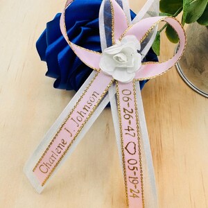 100pcs-50-24pcs Personalized ribbons/Celebration of life funeral favors, ribbons with safety pins double ribbons Funeral favors satin ribbon