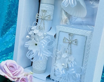5pcs Candle set Baptism Candles ENGLISH/SPANISH Boys/Girls/Velas para Bautizo/christening candle sets Baptism WHITE set