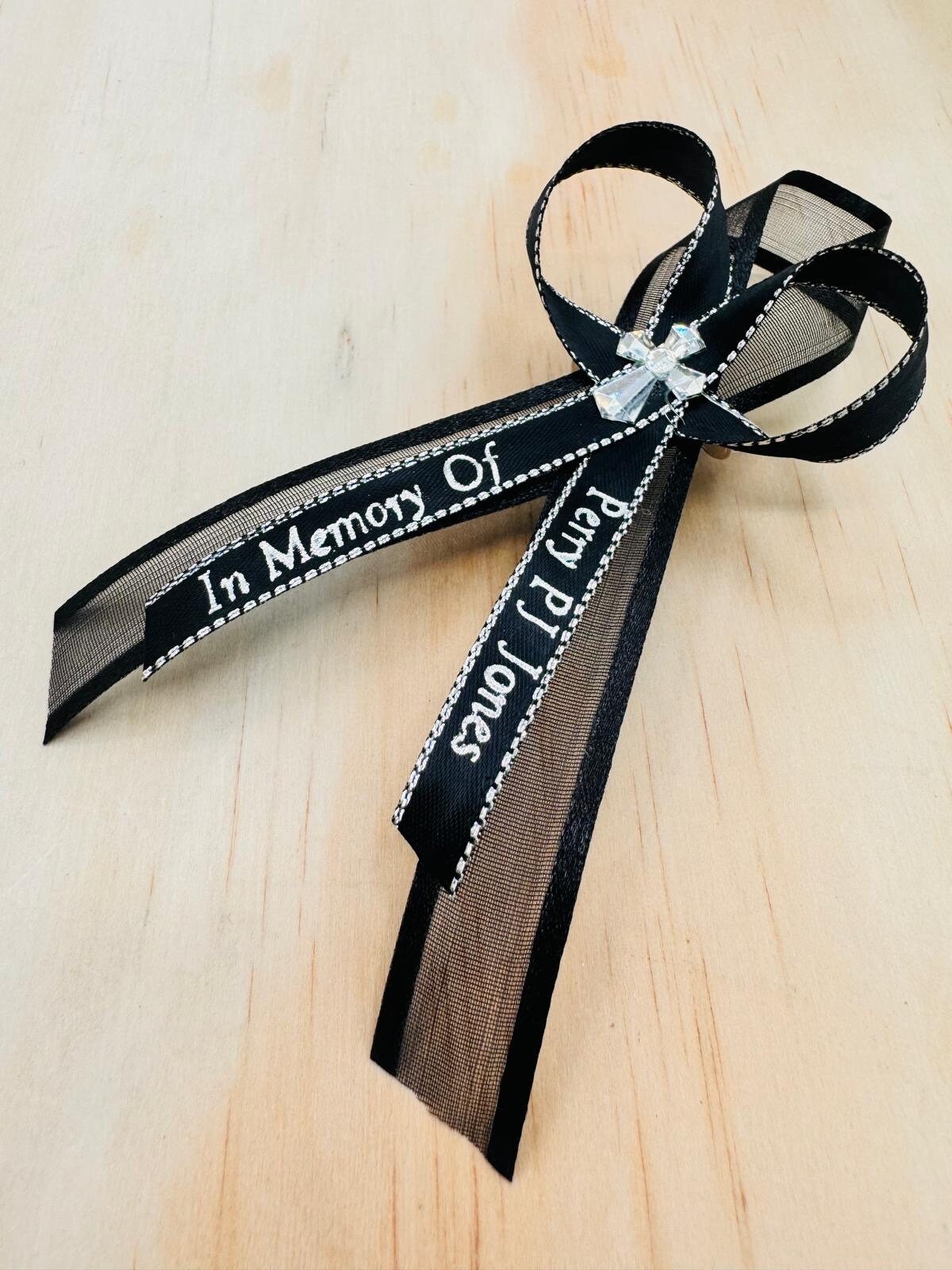 100pcs-50-24 pcs Personalized ribbons funeral favors, ribbons with safety pins double ribbons Memorial Ribbons