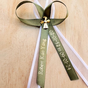 100pcs-50-24pcs Personalized ribbons/Celebration of life funeral favors, ribbons with safety pins double ribbons Funeral favors satin ribbon
