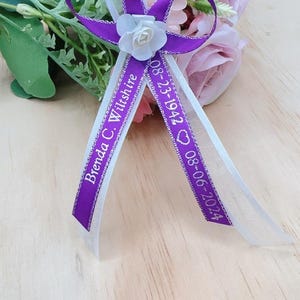 100pcs-50-24pcs Personalized ribbons/Celebration of life funeral favors, ribbons with safety pins double ribbons Funeral favors satin ribbon