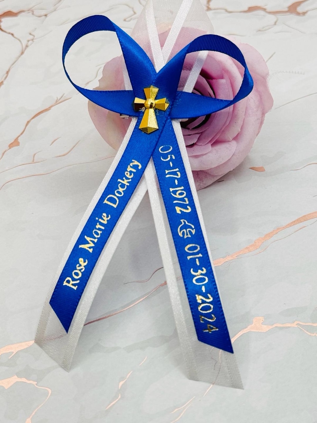 Custom Funeral Ribbons Personalized Funeral Ribbon Favors, Satin Memorial Ribbons With Pin - Etsy