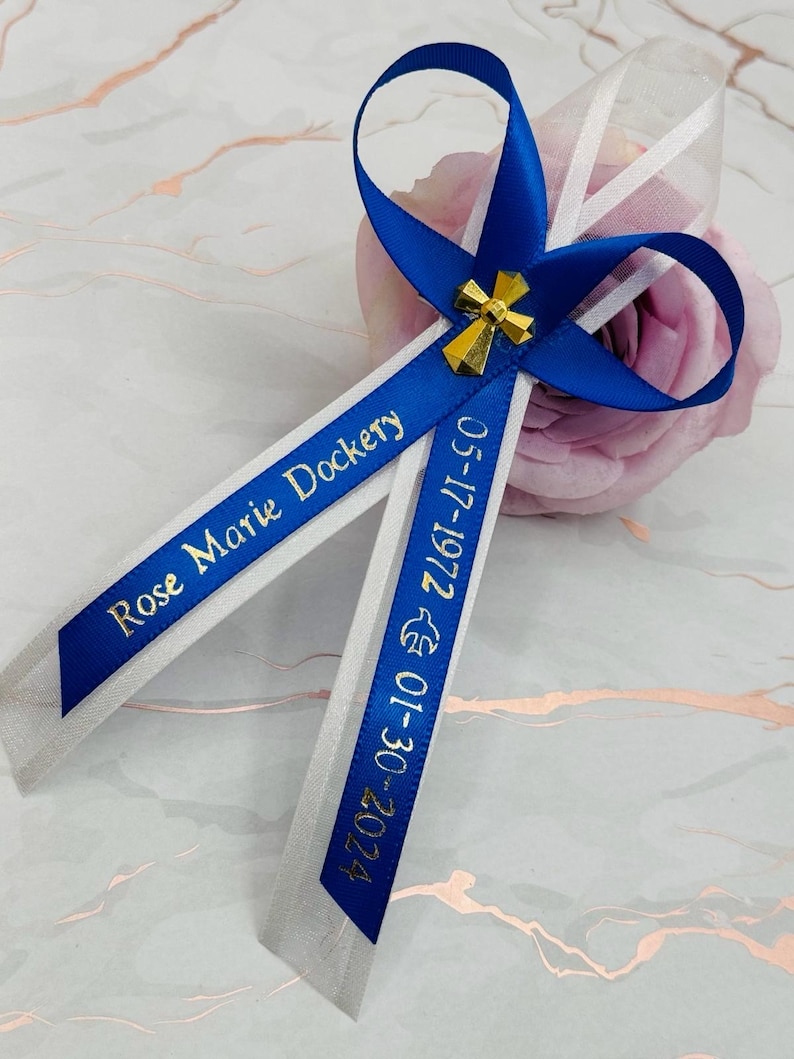 Custom Funeral Ribbons Personalized Funeral Ribbon Favors, Satin Memorial Ribbons With Pin - Etsy