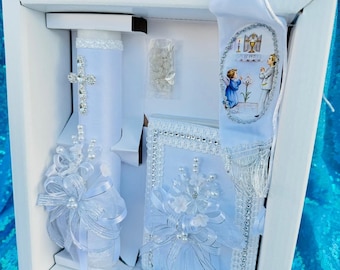 First Communion Candle Set, Rosary & Prayer Book