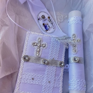 Elegant 4pcs First communion Candle set ENGLISH/SPANISH Boys/Girls Velas Para Communion