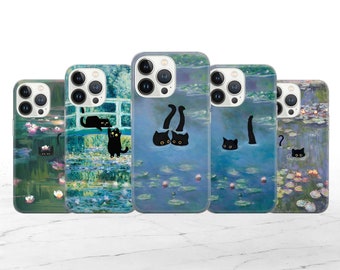 Coque de téléphone pour amoureux des chats, peinture à l'huile adaptée pour iPhone 15 Pro Max, 14 Plus, 13, 12, 11, XR, XS et Samsung S23, S22, A54, A53, Pixel 8, 7