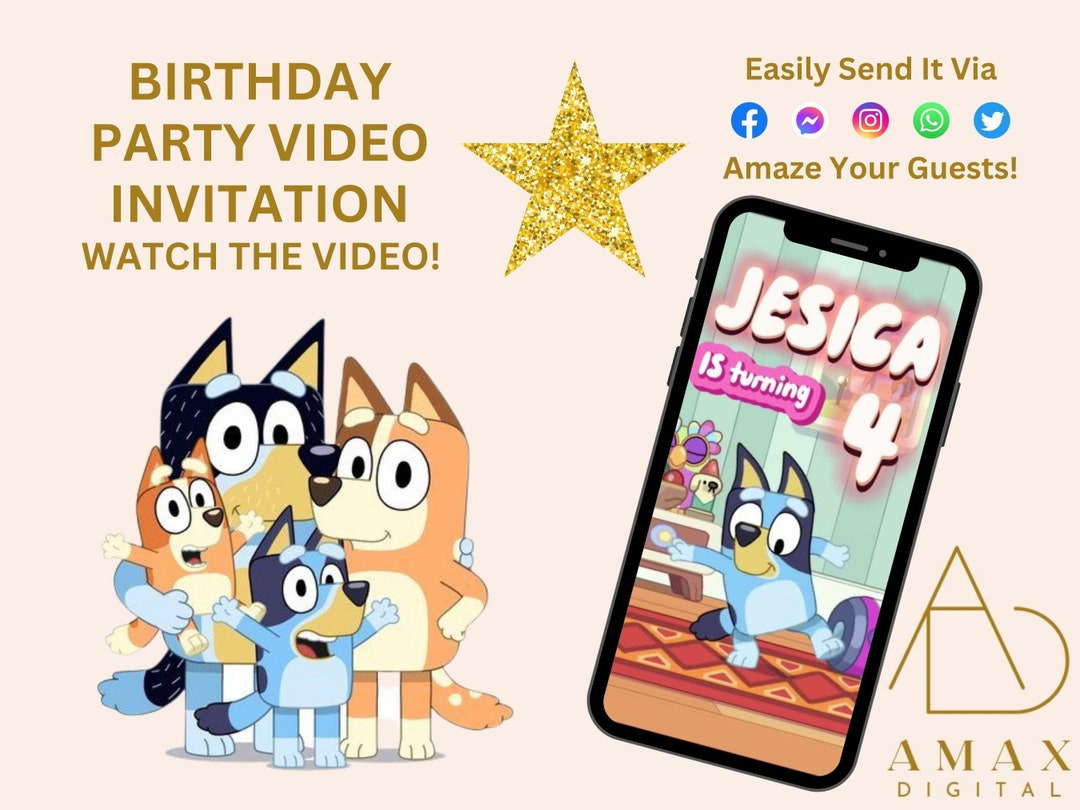 Bluey Invitation for Girl Bluey Invitation Video for Girl Etsy