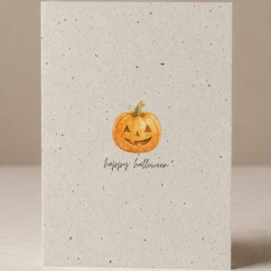 Happy Halloween Card Minimalist Watercolor Jack o Lantern, Simple Carved Pumpkin Greeting Card for Friends, Cute Autumn Aesthetic Fall Gift