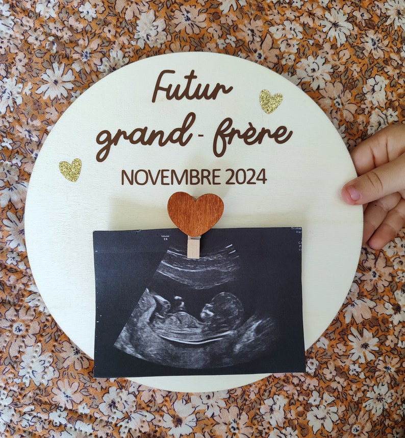 Carte en bois annonce grossesse échographie futur grand frère/grande sœur personnalisable - souvenir future grande soeur - futur grand frère image 2