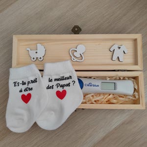 Coffret annonce grossesse papa-boîte test de grossesse et chaussettes bébé-boite test de grossesse papa- surprise grossesse papa-cadeau papa