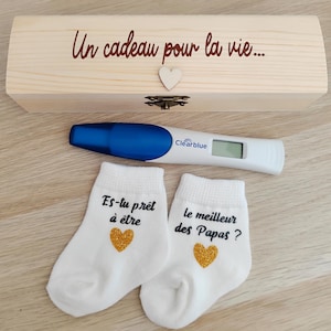Coffret annonce grossesse papa-boîte test de grossesse et chaussettes bébé-boite test de grossesse papa- surprise grossesse papa-cadeau papa