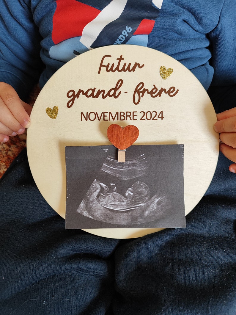 Carte en bois annonce grossesse échographie futur grand frère/grande sœur personnalisable - souvenir future grande soeur - futur grand frère image 1
