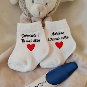 Chaussettes bébé annonce grossesse - Surprise tu vas être arrière grand-mère  - Future arrière grand-mère