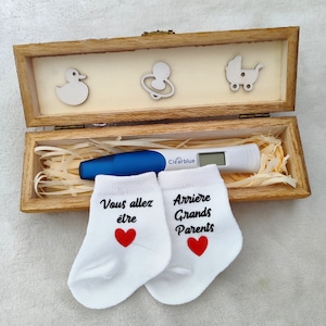Coffret annonce grossesse arrière grands parents - boîte test de grossesse et chaussettes bébé