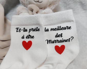 Demande marraine - Chaussettes bébé marraine - cadeau future marraine - cadeau marraine baptême - demande marraine