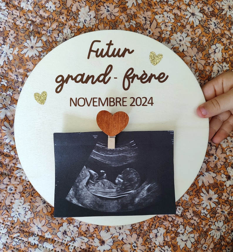Carte en bois annonce grossesse échographie futur grand frère/grande sœur personnalisable - souvenir future grande soeur - futur grand frère image 3