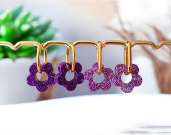 Boucles D'oreilles Fantaisie En Résine Pailletée Violette – Dormeuses, Neuf Sans Emballage