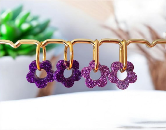 Boucles D'oreilles Pendantes Fait Main – Verre Et Pierres Violet Et Vert Clair – Idée Cadeau