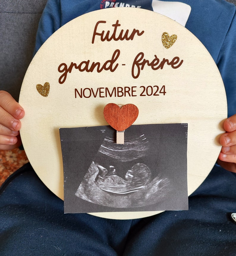 Carte en bois annonce grossesse échographie futur grand frère/grande sœur personnalisable - souvenir future grande soeur - futur grand frère image 4