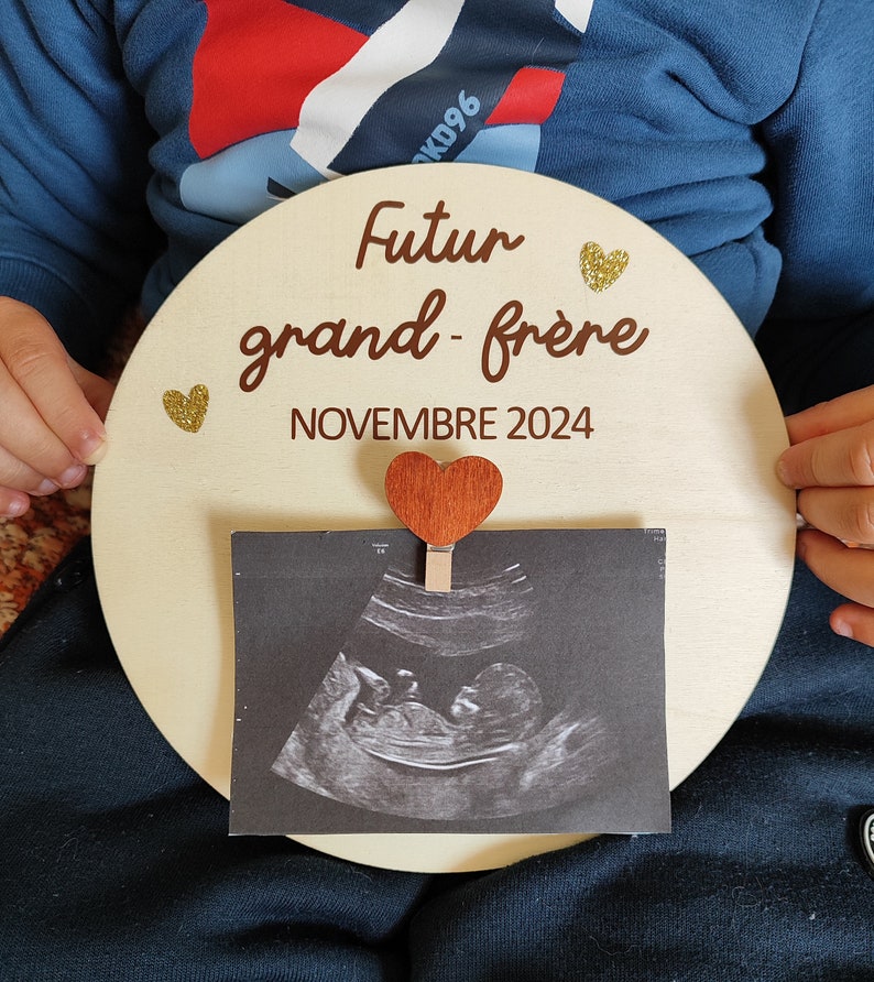 Carte en bois annonce grossesse échographie futur grand frère/grande sœur personnalisable - souvenir future grande soeur - futur grand frère image 5